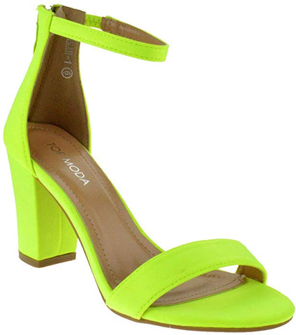 Top Moda Women's HAnnah-1 Ankle Strap High Heel Sandal, Neon Yellow