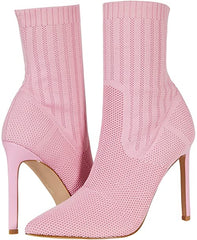 Steve Madden Discreet Stiletto High Heel Pointed Toe Sock Ankle Sock Boots Pink