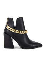 Steve Madden Tranquil Chain Detail Block Heel Ankle Booties Black Leather Chain
