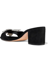 Schutz Karry Black Embellished Block Heel OpenToe Heeled Mule Sandals