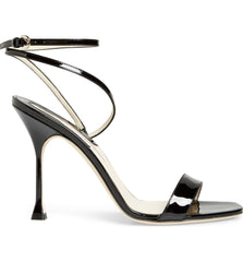 Brian Atwood SIENNA Ankle Strap Open Toe Heeled Sandal, Black Patent