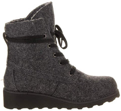 Bearpaw Women's Krista Gray Low Wedge Wool Lined Lace Up Fashion Winter Boot