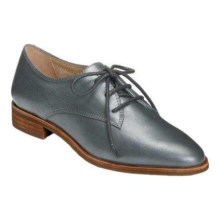 Aerosoles Women's East River Dark Silver Metal Leather Lace Up Heeled Oxfords