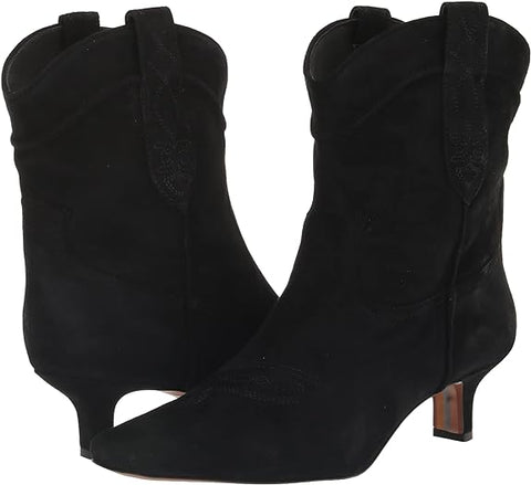 Sam Edelman Taryn Black Suede Fashion Pointed Toe Kitten Heel Cowboy Boots