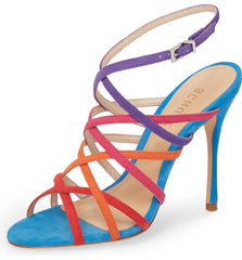 Schutz Lizbeth Multi Colored Suede Slim Criss-Cross Open-Toe Heeled Sandals
