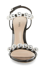 Schutz Nellie Black Patent Leather Single Pearl Detail Fashion Dainty Sandals