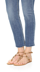 Schutz Veda Wood Platina Flat Sandals Thong Flat Fashion Strappy Sandals