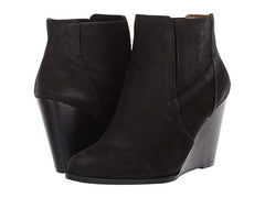Jessica Simpson Ciandra Fashion Boot Black Leather Mid Wedge Ankle Booties
