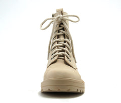 Soda Firm Beige Nbpu Lace Up Chunky Platform Classic Combat Ankle Booties