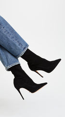 Schutz Mislane Black Suede Point Toe Boots High Heel Pointed Toe Fashion Booties
