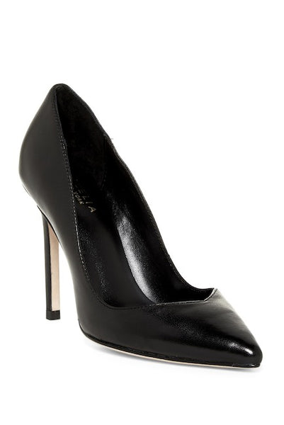 Cecelia New York Kathryn BLACK Classic Pointed Toe Pump Black Leather Stiletto Shoes