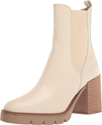Sam Edelman Rollins Modern Ivory Pull On Rounded Toe Block Heel Chelsea Boots