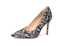 Sam Edelman Hazel Black Gold Stiletto Dress Shoes Pointed Toe Pump (10.5, Black Gold)