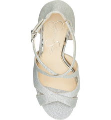 Jessica Simpson Averie Silver Glitter Open Toe High Heel Formal Stiletto