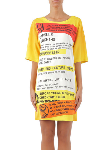 MOSCHINO Women's Oversized Printed Jersey T-shirt Dress Yellow A040141341063