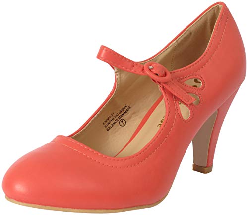Chase & Chloe Kimmy-21 Coral Synthetic Shoes Round Toe Mid Heel Mary Jane Shoe (10)