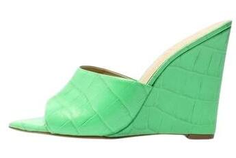 Schutz S-Lucimara Green Shiny Croc-Embossed Leather High Heel Wedges Sandals