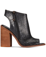 Kelsi Dagger Mason Black Leather Perforated Block-Heel Slip On Bootie Sandals