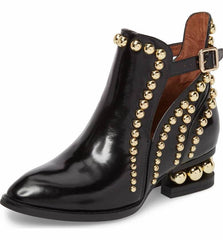 Jeffrey Campbell Rylance Black Box Gold Embellished Cut Out Buckle Ankle Bootie