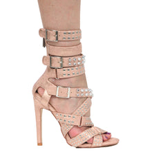 Cape Robbin Suzzy124 Rose Gold Studded High Heel Single Sole Sandals