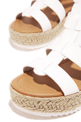 Soda Embassy White Espadrille Flatform Studded Wedge Ankle Strap Open Toe Sandal