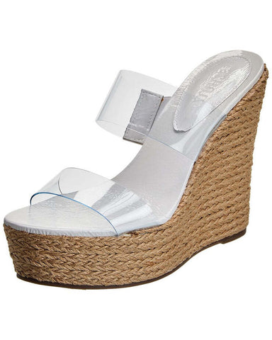 Schutz Arien White Slip On Open Toe Clear Straps Modern Spin Wedges Heel Sandals