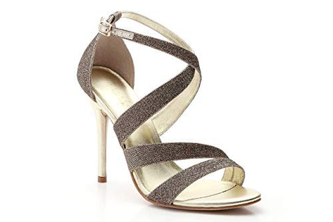 Cecelia New York Faith Gold Glitter Open Toe High Heel Stiletto  Evening Sandal