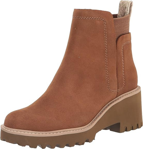 Dolce Vita Huey H2O Brown Suede Pull On Rounded Toe Chunky Platform Ankle Boots