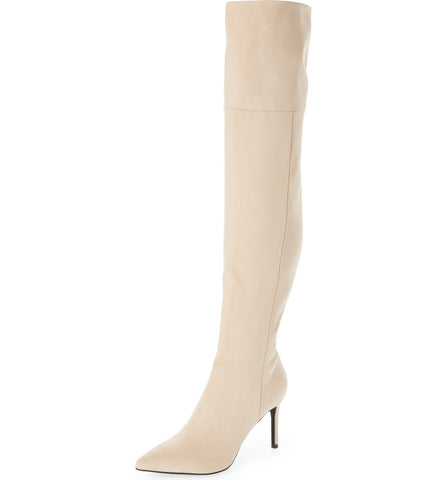 Jeffrey Campbell PILLAR-HI Ivory Nude Suede High Heel Pointed Toe Over Knee Boot