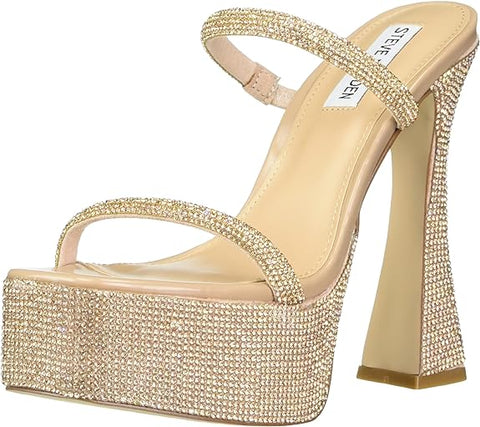 Steve Madden Zayne-R Clear Slip On Strappy Open Squared Toe Spool Heeled Sandals