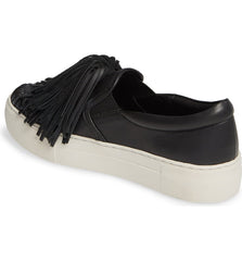 JSlides Aria Fringe Black Leather Slip-On Platform Sneakers