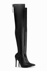 Liliana Gisele-50 BLACK Leather Stretchy Thigh High Pointy Stiletto Heel Boot (8)