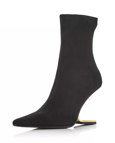 Jeffrey Campbell Compass Black Suede Gold Cut Out Pointed Toe Ankle Bootie Boots