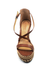 Schutz Becket Tan Leather Jute Wrapped Platform Wedge Open-Toe Sandals (11, Tan)