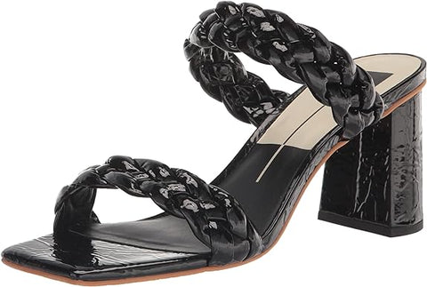 Dolce Vita Paily Midnight Patent Stella Braided Straps Slip On Heeled Sandals