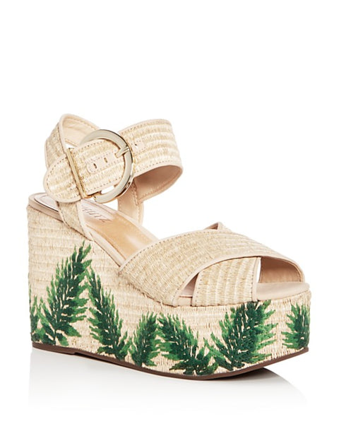 Schutz Feray Natural Tan Green Floral Fashion High Heel Platform Wedge Sandals (5)