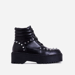 LuxeModa Lore Studded Detail Ankle Biker Boot In Black Vegan Leather