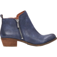 Lucky Brand Basel Almond-Toe Ankle Booties Indigo Blue Leather Low Cut Boot
