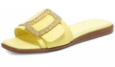 Sam Edelman Inez Butter Squared Open Toe Buckle Detail Slip On Slides Sandals