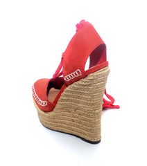 Schutz Womens Kivia Summer Red Platform Heel Espadrille Wrap-Tie Closure Sandals