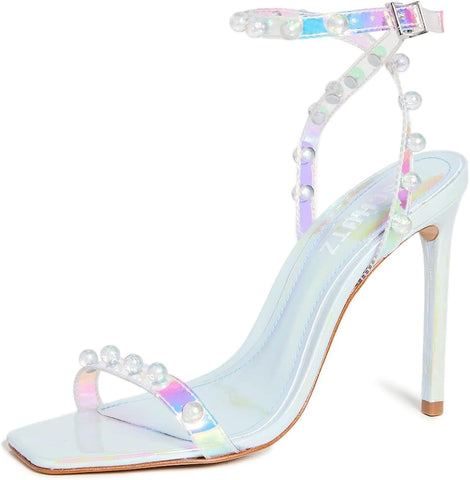 Schutz Pietra Multicolor Pearl Details Ankle Strap Open Toe High Heel Sandals