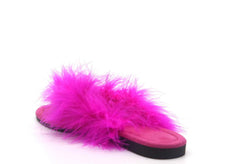 Cape Robbin Gale Fucshia Feather Furry Flat Thong Flip Flop Fashion Slide Sandals