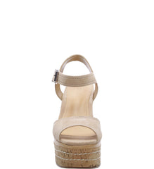 Schutz Muna Amber Light Nude Cork lined stitched wedge sandal