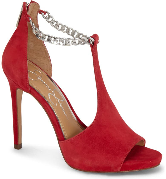 Jessica Simpson Rexa Maraschino Red High Heel Chain Ankle Strap Pump Bootie