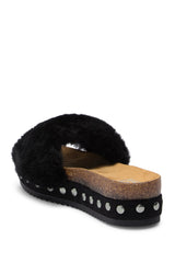 LFL by Lust for Life LL-Prism Black Furry Platform Slide Sandals