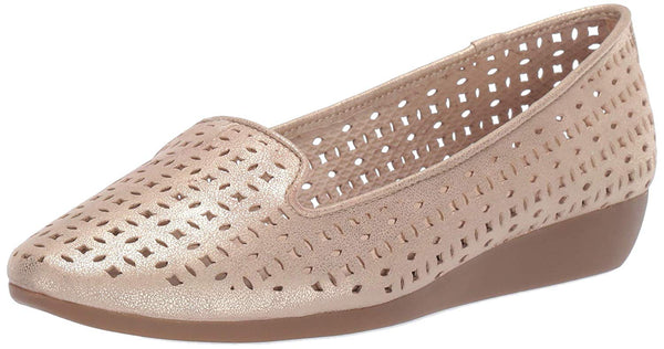 Aerosoles Parchment Gold Metallic Cutout Slip On Ballet Flat Wedge Heel Sandals