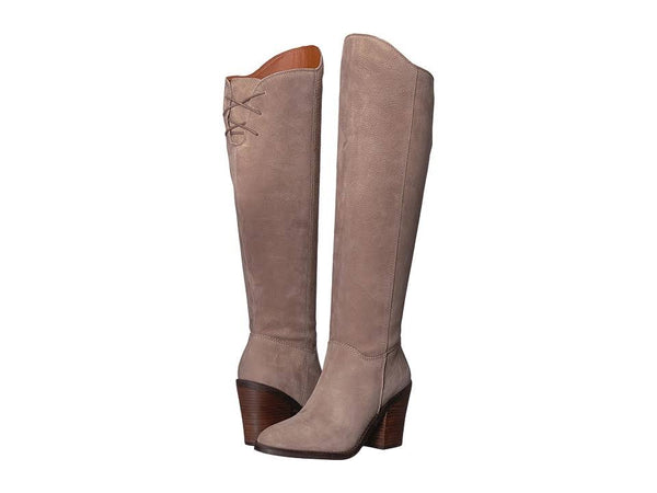 Lucky Brand Pembe Brindle Leather Asymmetrical Over The Knee Block Heel Boot