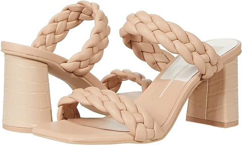 Dolce Vita Paily Cream Stella Braided Straps Squared Toe Slip On Heeled Sandals