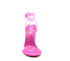 Cape Robbin Reality Neon Pink Strappy Clear Lucite Block High Heel Sandals