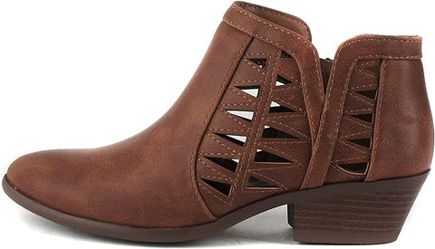 Soda Chance Cognac Block Heeled Side Zipper Closed Toe Breathable Ankle Booties